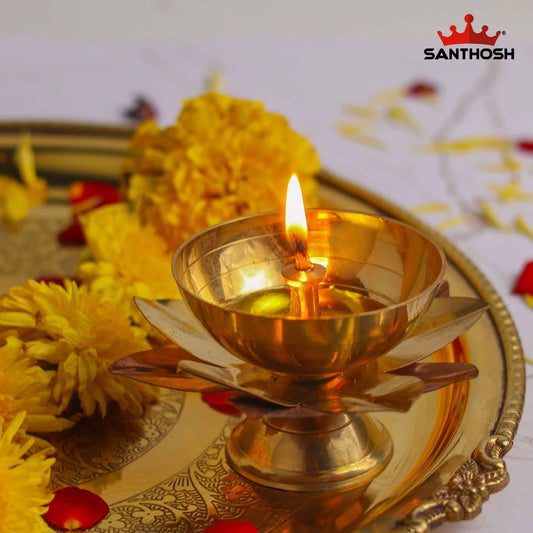 Sacred Needs Brass Lotus Pyali Deepam – 2 Inch (5.1 cm) Height | Lotus Cup Oil Lamp for Pooja Rituals & Temple Decor