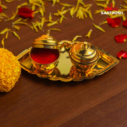 Sacred Needs Brass Boat Kumkum Holder – 1.6 Inch (4.1 cm) Height | Decorative Brass Kumkum Container for Pooja