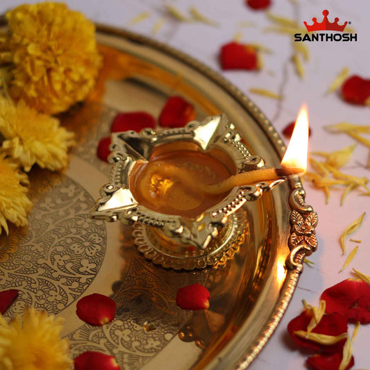 Sacred Needs Brass Karthikai Deepam with Stand – 1.2 Inch (3 cm) Height | Traditional Brass Oil Lamp for Karthigai Deepam Festival, Pooja Room & Temple Decor