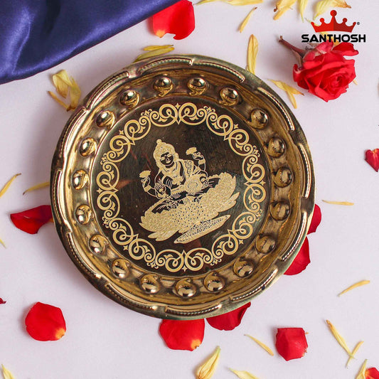 Sacred Needs Brass Flower Laser Plate – 0.6 Inch (1.5 cm) Height | Decorative Brass Flower Design Pooja Plate for Kumkum, Haldi & Temple Rituals