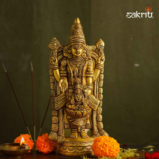Sacred Needs Brass Lakshmi Balaji Idol – 12 Inch (30.5 cm) Height | Lord Venkateswara with Goddess Lakshmi Statue for Temple, Pooja Room & Home Décor