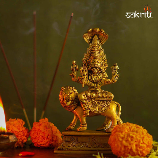 Sacred Needs Brass Pratyangira Devi Idol – 6.8 Inch (17.3 cm) Height | Fierce Goddess Pratyangira Statue for Protection, Shakti Worship & Pooja Room Decor