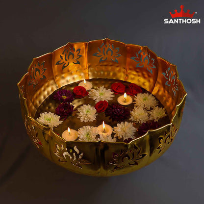 Sacred Needs Brass Cut Urli Bowl – 6 Inch (15.2 cm) Height | Decorative Brass Urli for Floating Flowers, Candles & Traditional Home Décor