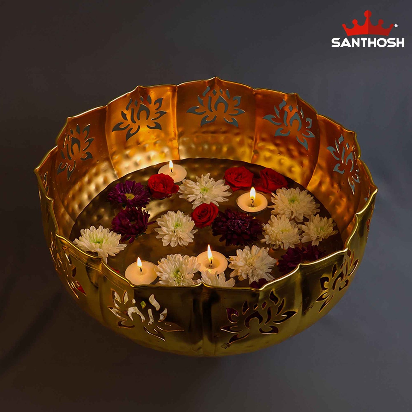 Sacred Needs Brass Cut Urli Bowl – 6 Inch (15.2 cm) Height | Decorative Brass Urli for Floating Flowers, Candles, Pooja & Home Decor