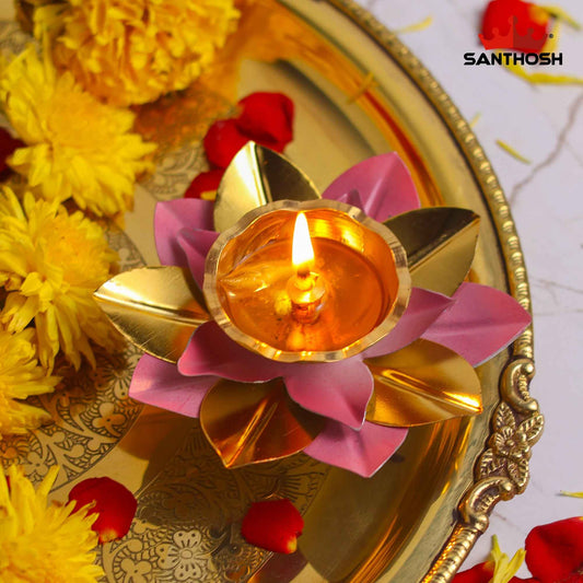 Sacred Needs Brass Lotus Pyali Diya – 1.3 Inch (3.3 cm) Height | Traditional Lotus Shape Brass Oil Lamp for Pooja Room, Temple & Festive Decor