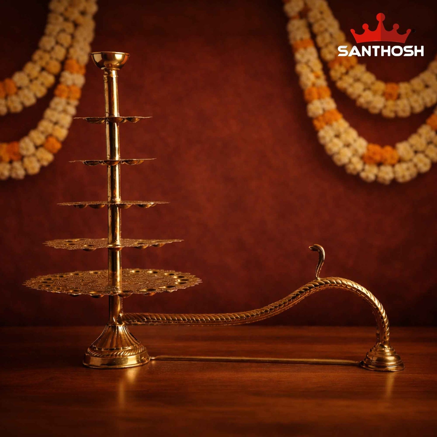 Sacred Needs Brass 51 Face 5 Step Aarti Lamp – 24 Inch (61 cm) Height | Traditional Multi-Wick Brass Aarti Diya for Temple Rituals, Festivals & Pooja