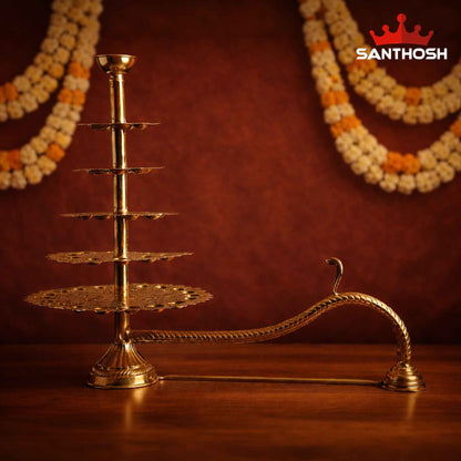 Sacred Needs Brass 51 Face 5 Step Aarti Lamp – 24 Inch (61 cm) Height | Traditional Multi-Wick Brass Aarti Diya for Temple Rituals, Festivals & Pooja