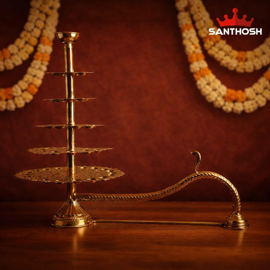 Sacred Needs Brass 51 Face 5 Step Aarti Lamp – 24 Inch (61 cm) Height | Traditional Multi-Wick Brass Aarti Diya for Temple Rituals, Festivals & Pooja