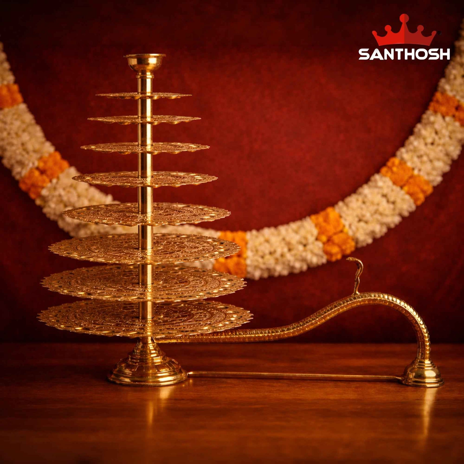 Sacred Needs Brass 101 Face 8 Step Aarti Lamp – 30 Inch (76.2 cm) Height | Traditional Multi-Wick Brass Aarti Deepam for Temple Rituals, Festivals & Pooja Ceremonies