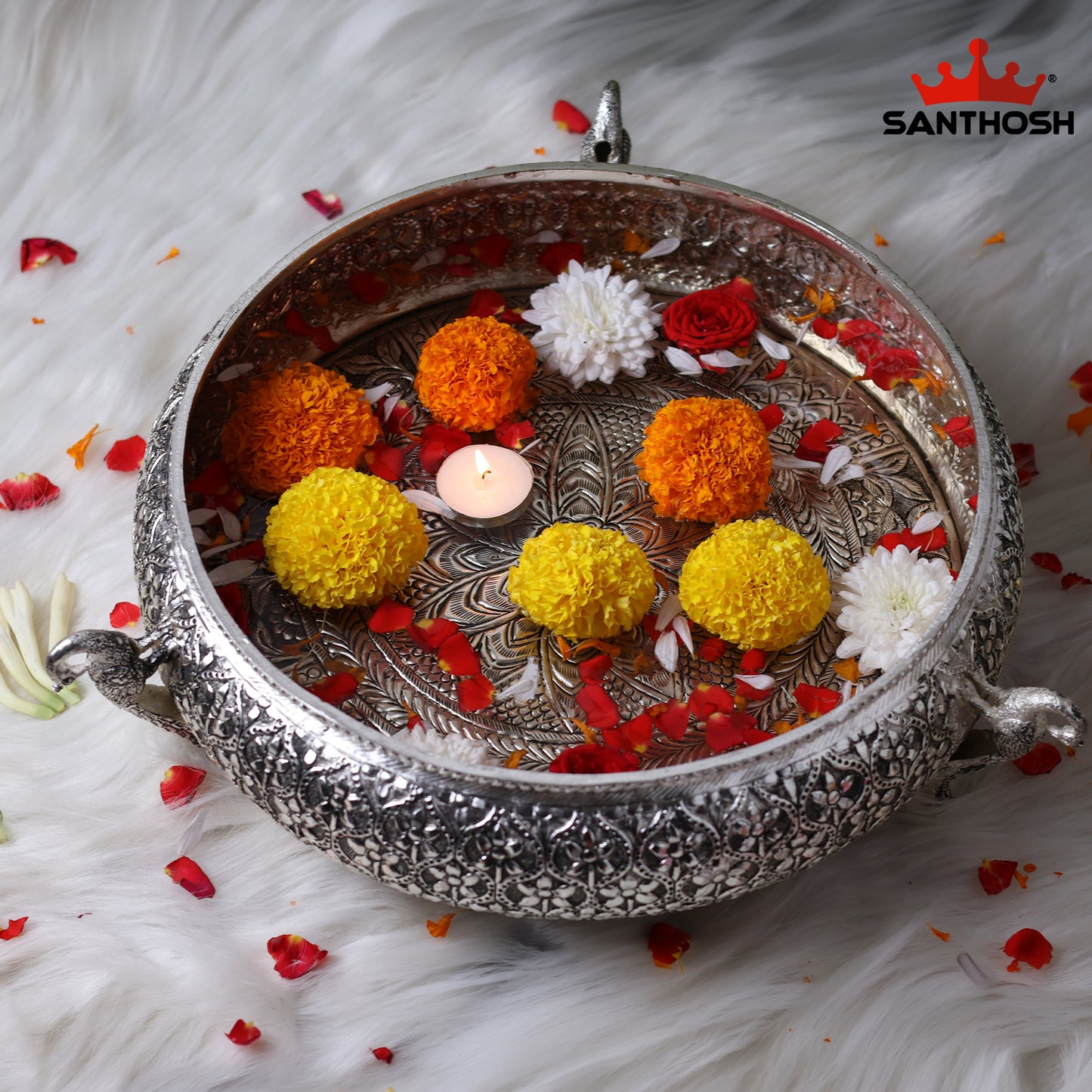 Sacred Needs Copper Peacock Urli Bowl –4.3 Inch (10.9 cm) Height | Decorative Urli for Floating Flowers, Candles, Pooja & Home Décor