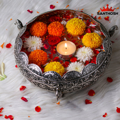 Sacred Needs Copper Lotus Peacock Urli Bowl – 4.2 Inch (10.7 cm) Height | Decorative Urli for Floating Flowers, Candles, Pooja & Home Décor