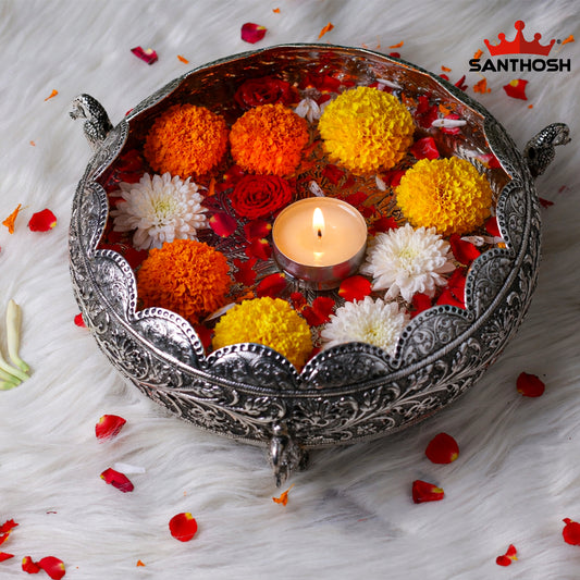 Sacred Needs Copper Lotus Peacock Urli Bowl – 4.2 Inch (10.7 cm) Height | Decorative Urli for Floating Flowers, Candles, Pooja & Home Décor