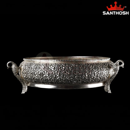 Sacred Needs Copper Peacock Urli Bowl – 4.6Inch (11.7 cm) Height | Large Decorative Urli for Floating Flowers, Candles, Pooja & Home Décor