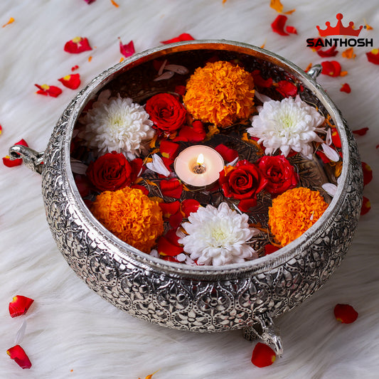 Sacred Needs Copper Peacock Urli Bowl – 4.6Inch (11.7 cm) Height | Large Decorative Urli for Floating Flowers, Candles, Pooja & Home Décor