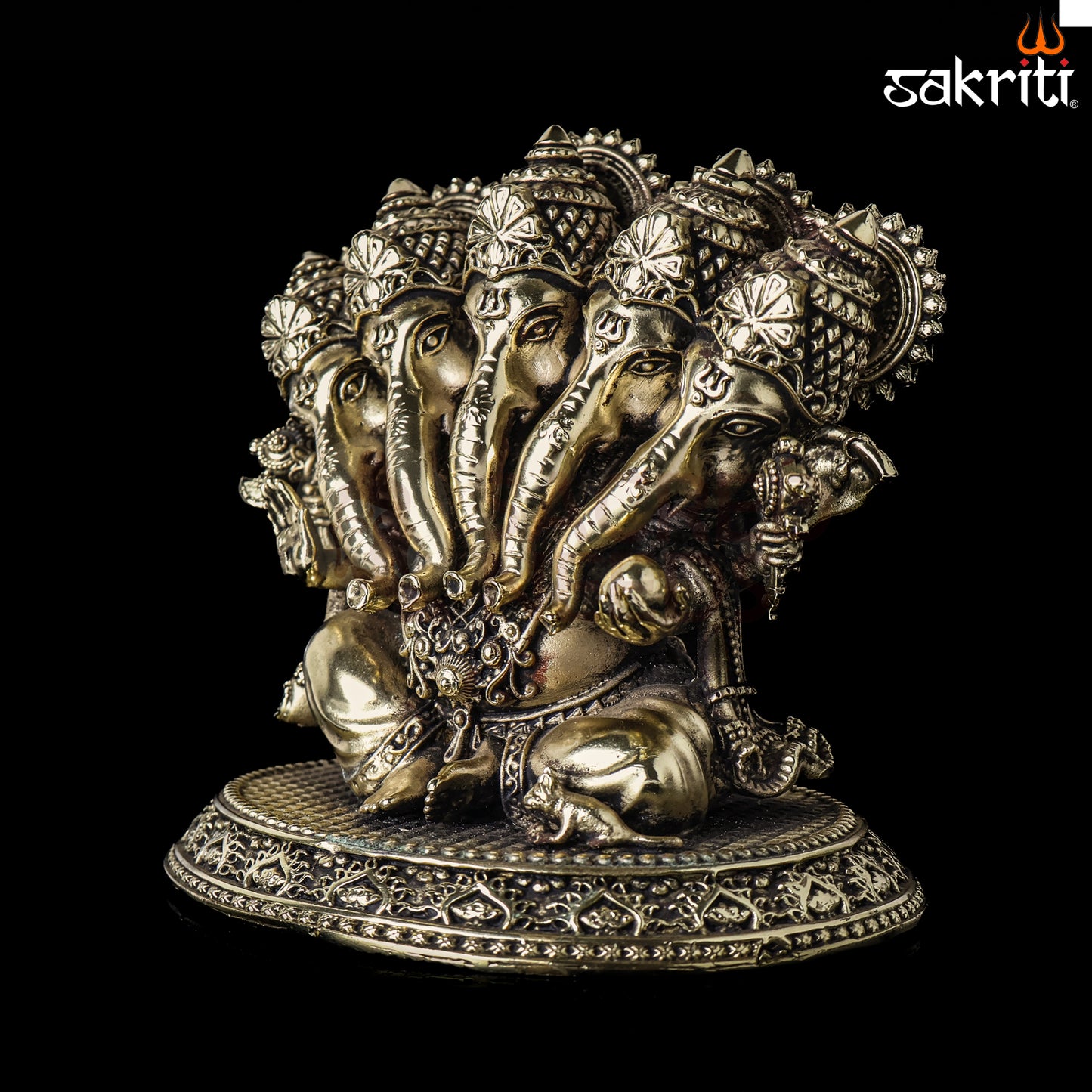Sacred Needs Brass Pancha Mukha Ganesha Idol – 5.3 Inch (13.5 cm) Height | Five Face Ganesha Statue for Protection, Pooja Room & Home Temple Décor