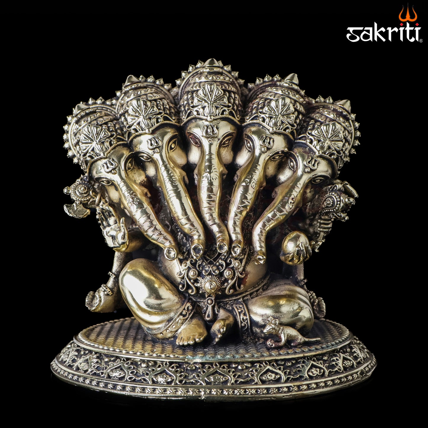 Sacred Needs Brass Pancha Mukha Ganesha Idol – 5.3 Inch (13.5 cm) Height | Five Face Ganesha Statue for Protection, Pooja Room & Home Temple Décor