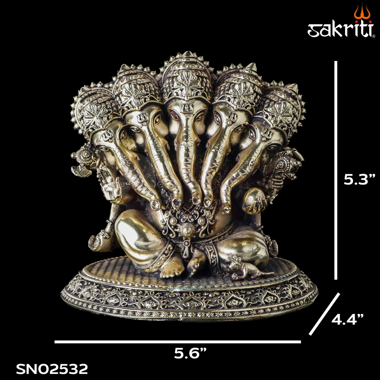 Sacred Needs Brass Pancha Mukha Ganesha Idol – 5.3 Inch (13.5 cm) Height | Five Face Ganesha Statue for Protection, Pooja Room & Home Temple Décor