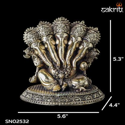 Sacred Needs Brass Pancha Mukha Ganesha Idol – 5.3 Inch (13.5 cm) Height | Five Face Ganesha Statue for Protection, Pooja Room & Home Temple Décor