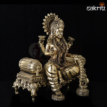 Sacred Needs Brass Sopha Lakshmi Idol – 8.3 Inch (21.1 cm) Height | Goddess Lakshmi Statue for Wealth, Prosperity & Home Temple Décor