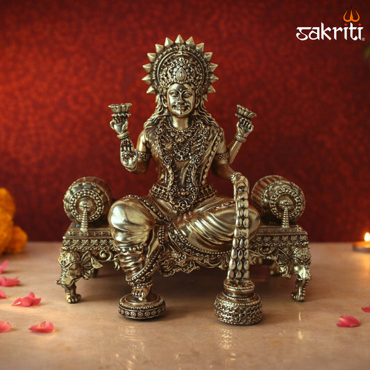 Sacred Needs Brass Sopha Lakshmi Idol – 8.3 Inch (21.1 cm) Height | Goddess Lakshmi Statue for Wealth, Prosperity & Home Temple Décor