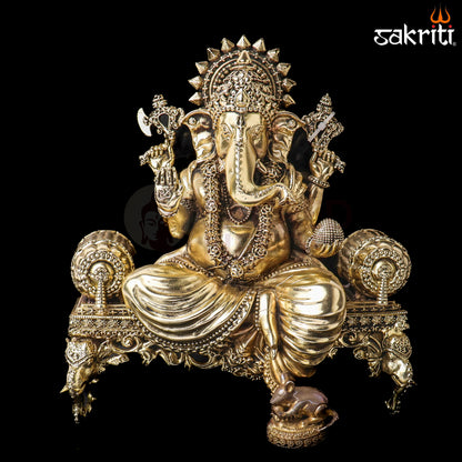 Sacred Needs Brass Sopha Ganesha Idol – 8.3 Inch (21.1 cm) Height | Lord Ganesha Statue for Success, Wisdom & Home Temple