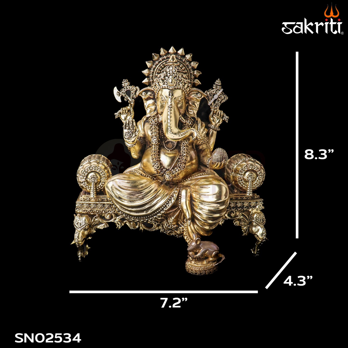 Sacred Needs Brass Sopha Ganesha Idol – 8.3 Inch (21.1 cm) Height | Lord Ganesha Statue for Success, Wisdom & Home Temple