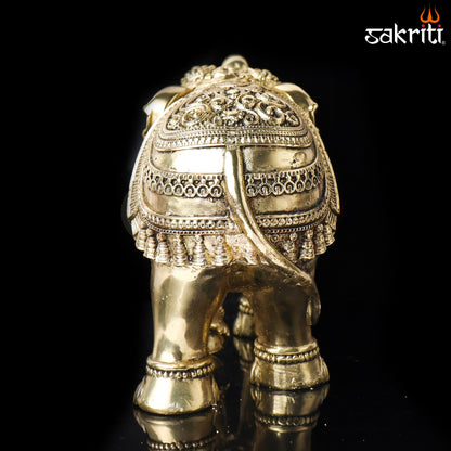 Sacred Needs Brass Elephant Idol – 5.5 Inch (14 cm) Height | Decorative Elephant Statue for Home Décor, Entrance & Vastu