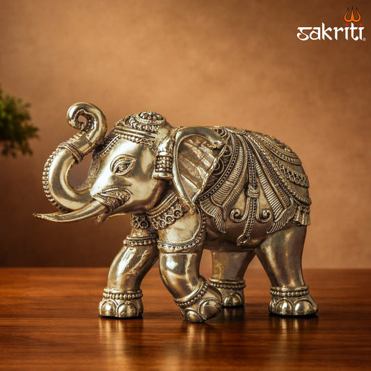 Sacred Needs Brass Elephant Statue – 7 Inch (17.8 cm) Height | Traditional Decorative Elephant for Home, Office & Vastu Décor