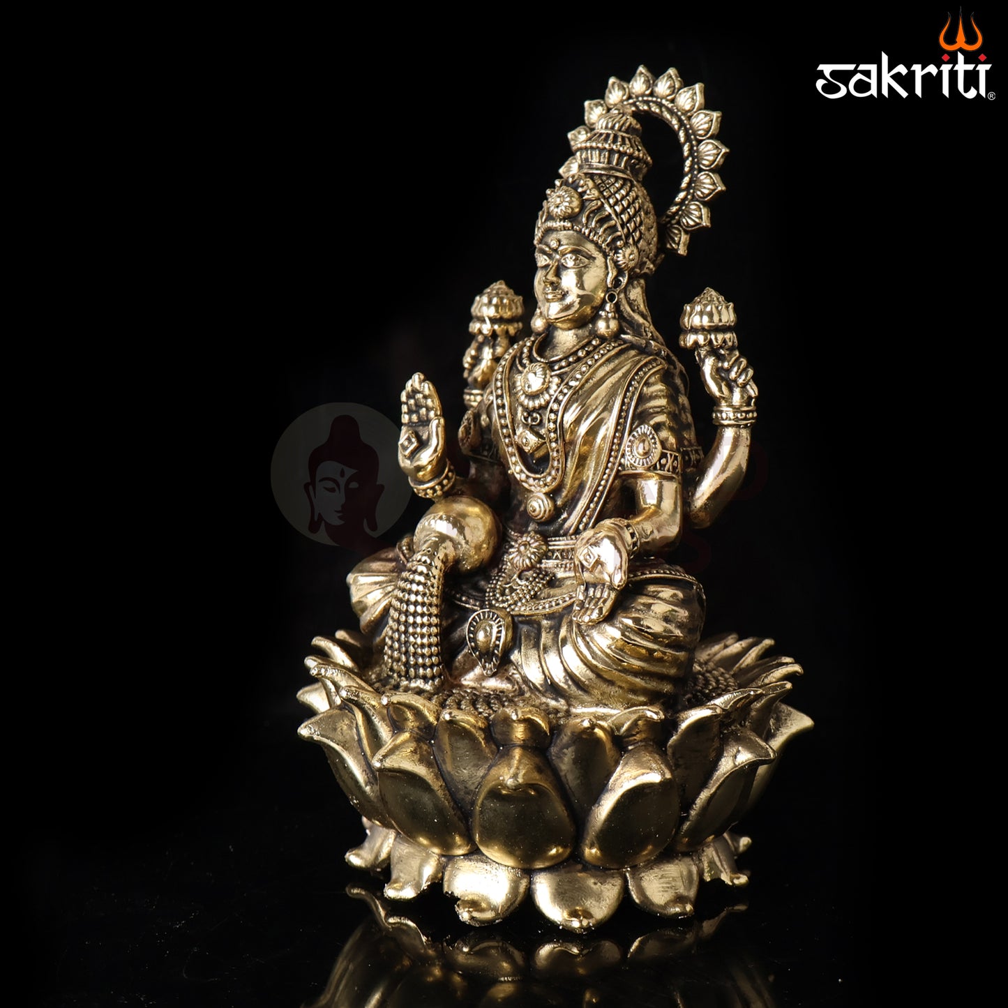 Sacred Needs Brass Lotus Lakshmi Idol – 5.9 Inch (15 cm) Height | Goddess Lakshmi Statue for Wealth, Prosperity & Pooja Room Décor