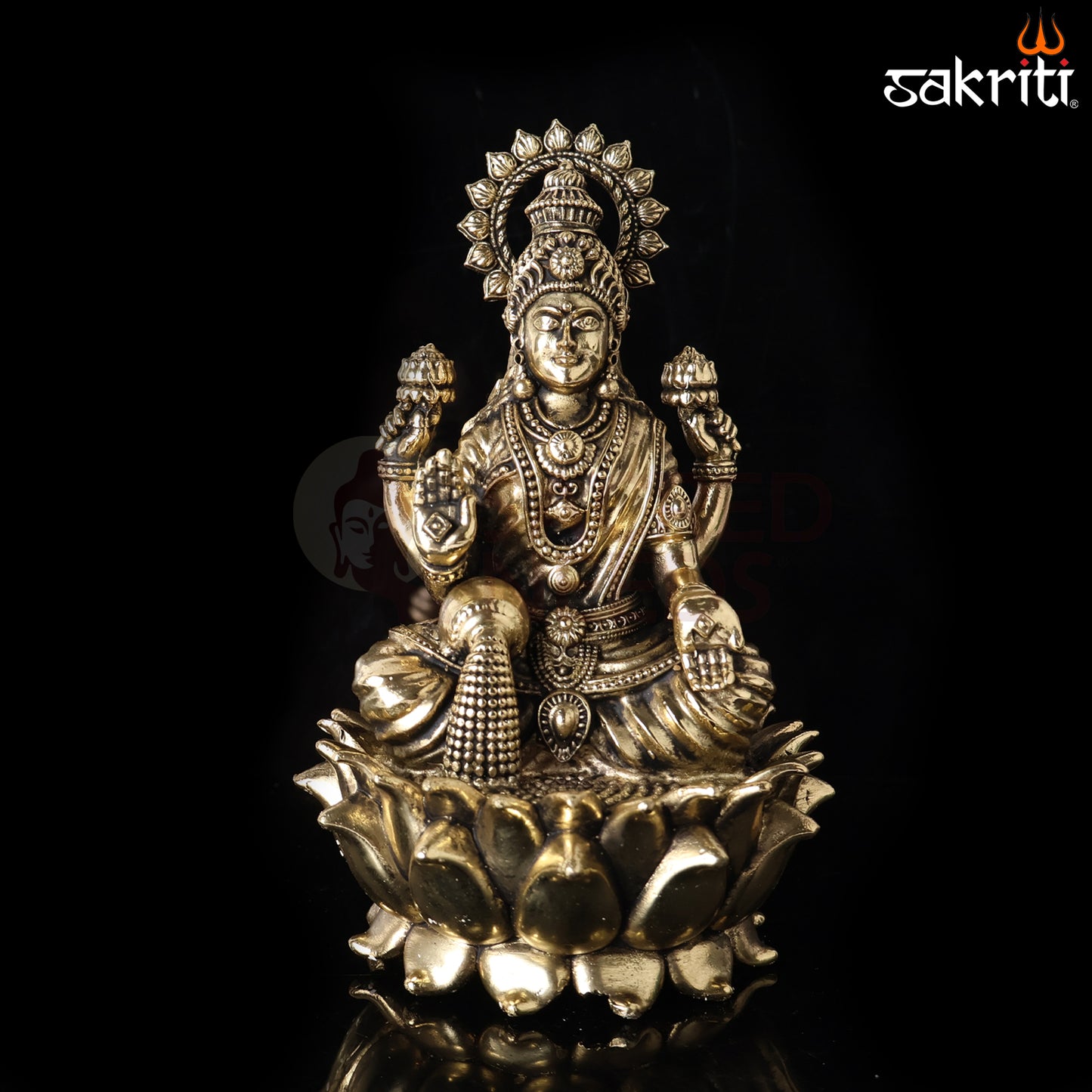 Sacred Needs Brass Lotus Lakshmi Idol – 5.9 Inch (15 cm) Height | Goddess Lakshmi Statue for Wealth, Prosperity & Pooja Room Décor