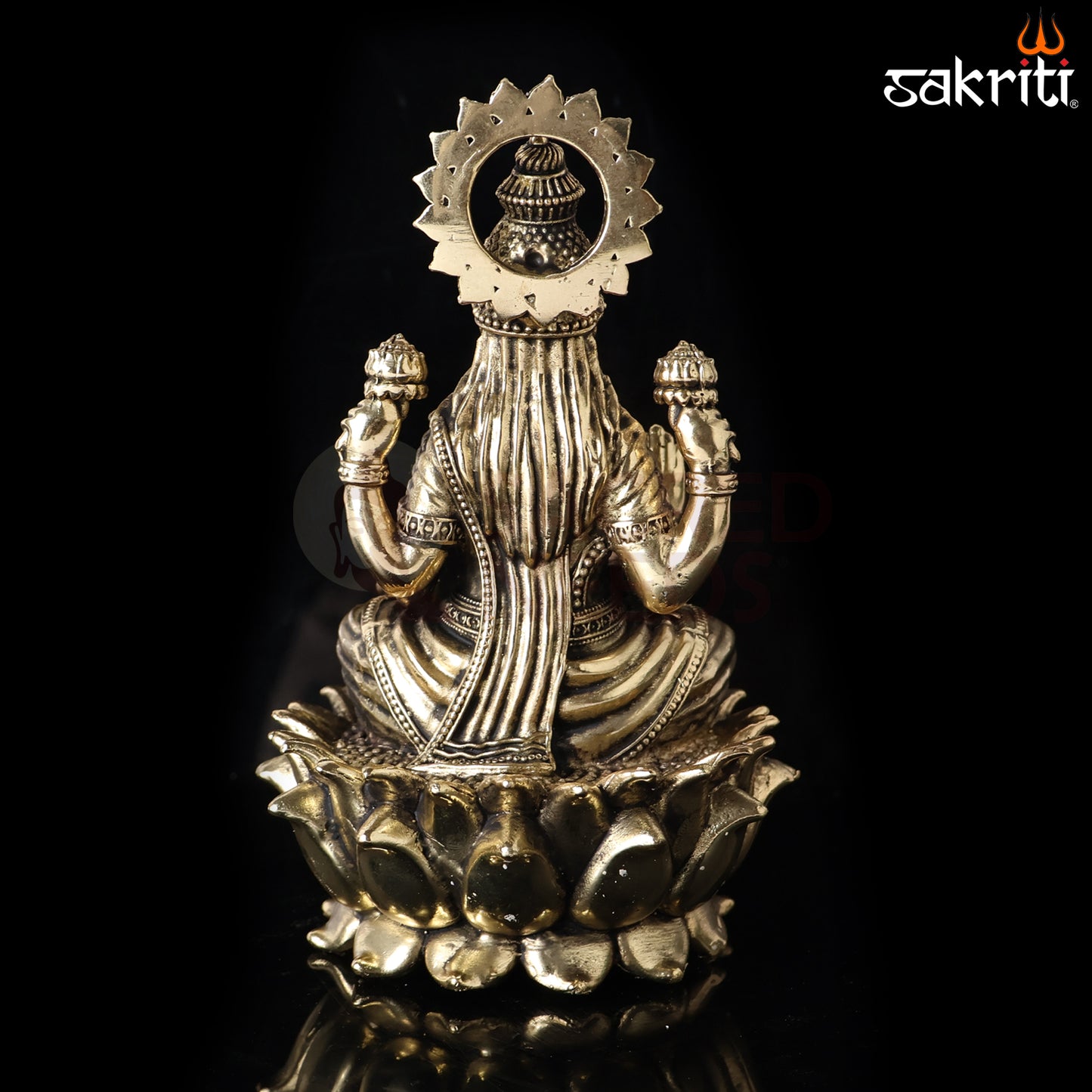 Sacred Needs Brass Lotus Lakshmi Idol – 5.9 Inch (15 cm) Height | Goddess Lakshmi Statue for Wealth, Prosperity & Pooja Room Décor