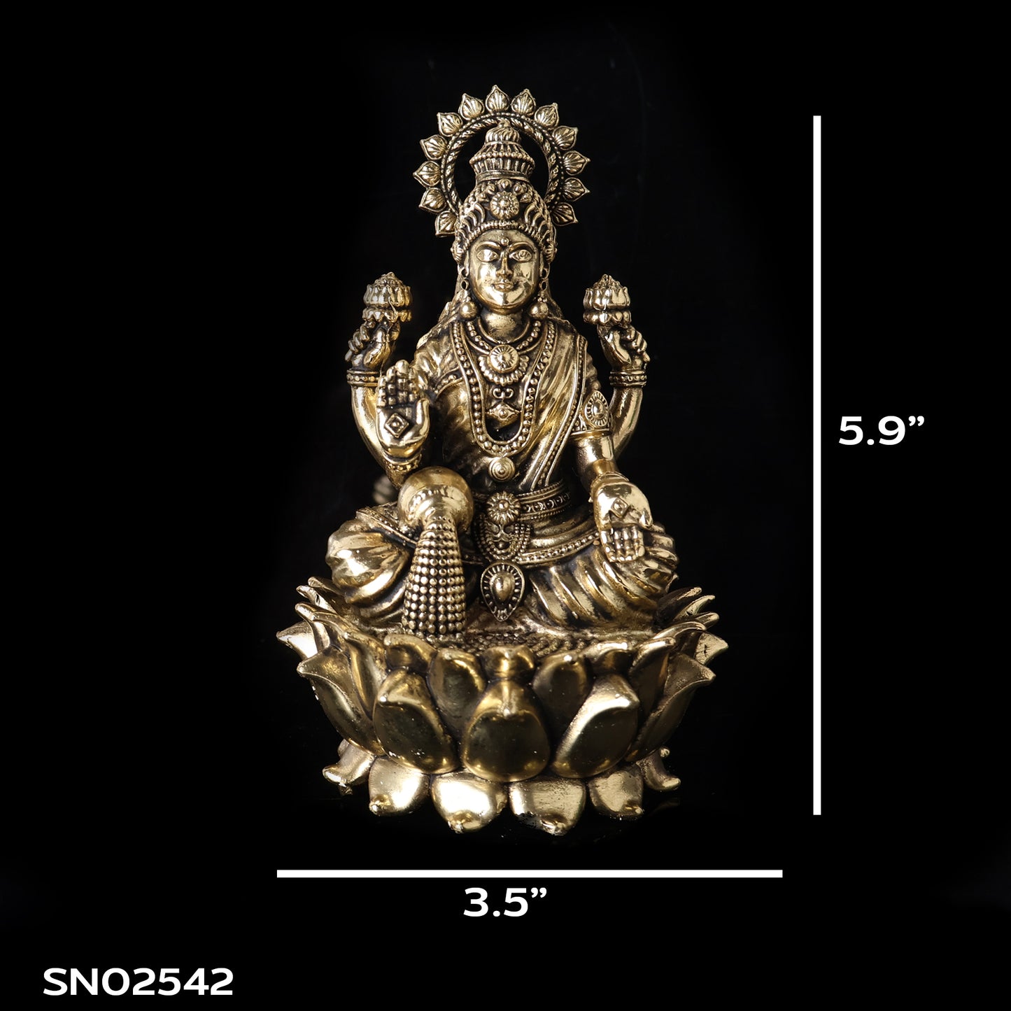 Sacred Needs Brass Lotus Lakshmi Idol – 5.9 Inch (15 cm) Height | Goddess Lakshmi Statue for Wealth, Prosperity & Pooja Room Décor