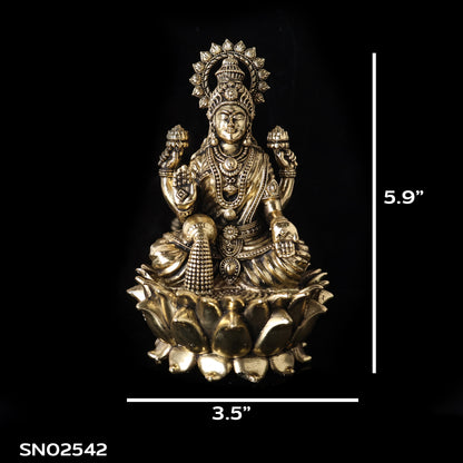 Sacred Needs Brass Lotus Lakshmi Idol – 5.9 Inch (15 cm) Height | Goddess Lakshmi Statue for Wealth, Prosperity & Pooja Room Décor