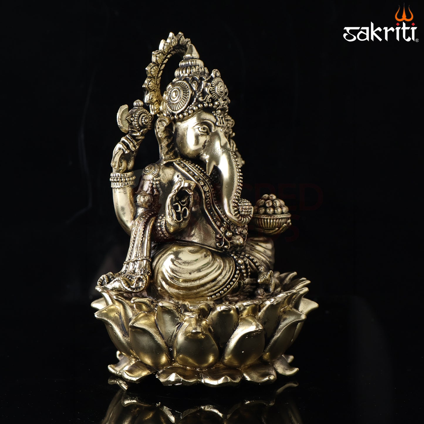 Sacred Needs Brass Lotus Ganesha Idol – 5.9 Inch (15 cm) Height | Lord Ganesha Statue for Pooja, Home Temple & Spiritual Décor