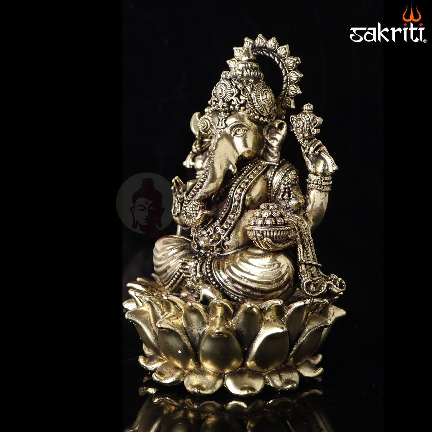 Sacred Needs Brass Lotus Ganesha Idol – 5.9 Inch (15 cm) Height | Lord Ganesha Statue for Pooja, Home Temple & Spiritual Décor