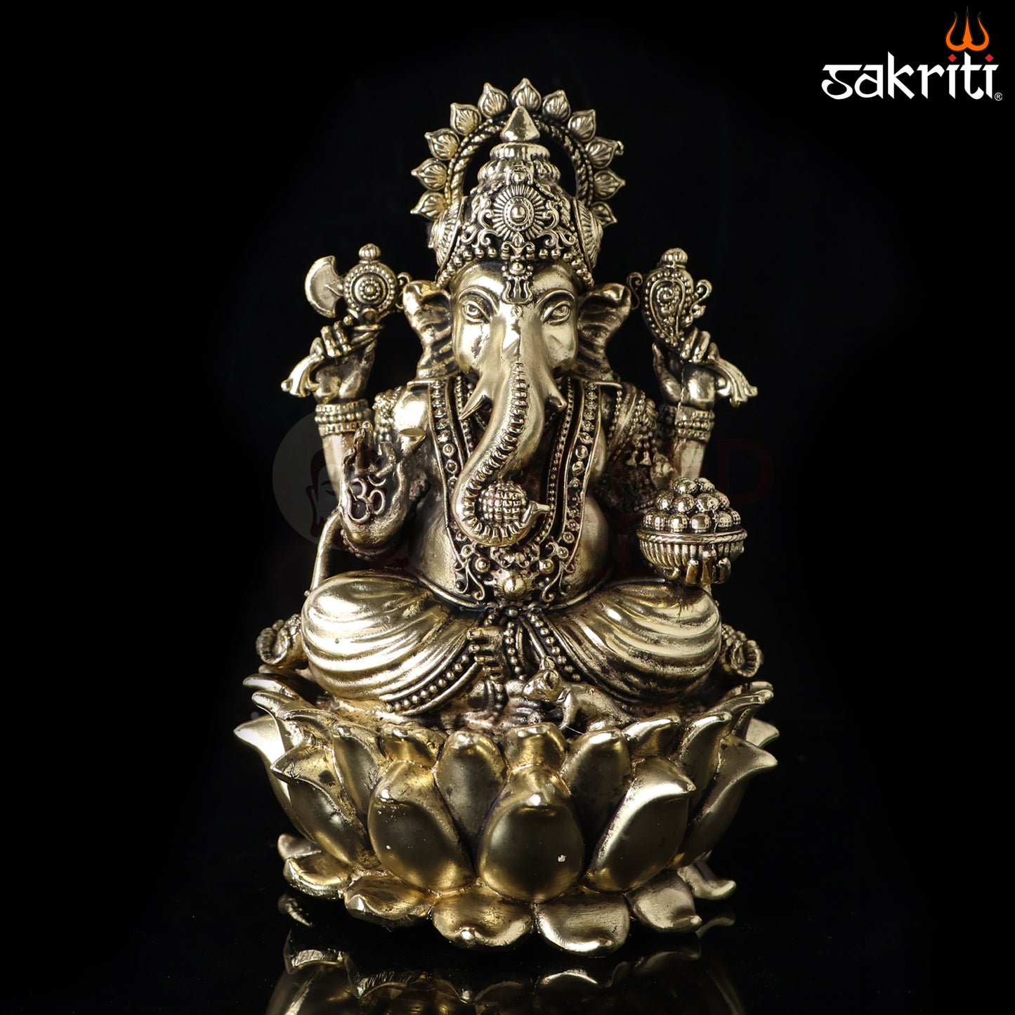 Sacred Needs Brass Lotus Ganesha Idol – 5.9 Inch (15 cm) Height | Lord Ganesha Statue for Pooja, Home Temple & Spiritual Décor