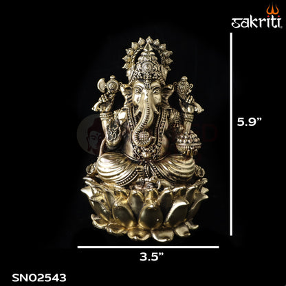 Sacred Needs Brass Lotus Ganesha Idol – 5.9 Inch (15 cm) Height | Lord Ganesha Statue for Pooja, Home Temple & Spiritual Décor