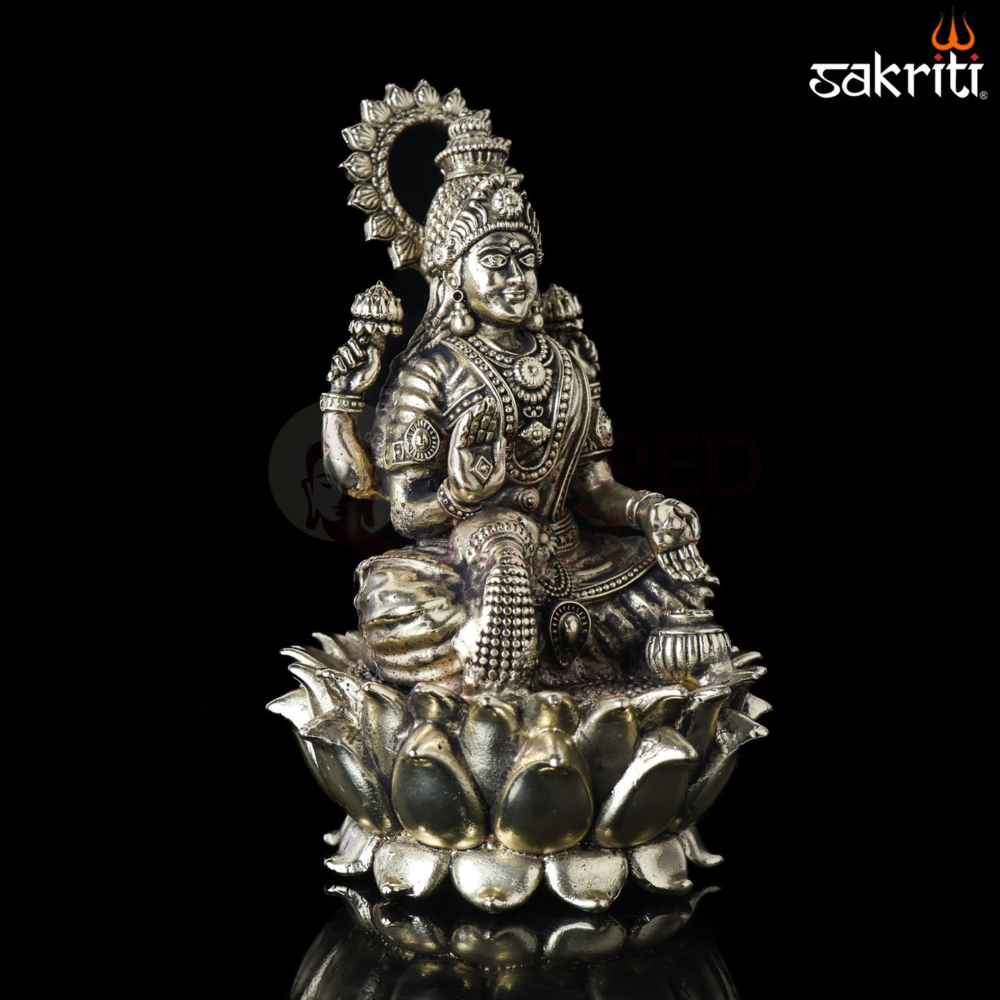Sacred Needs Brass Lotus Lakshmi Idol – 5 Inch (12.7 cm) Height | Goddess Lakshmi Statue for Wealth & Home Temple Décor
