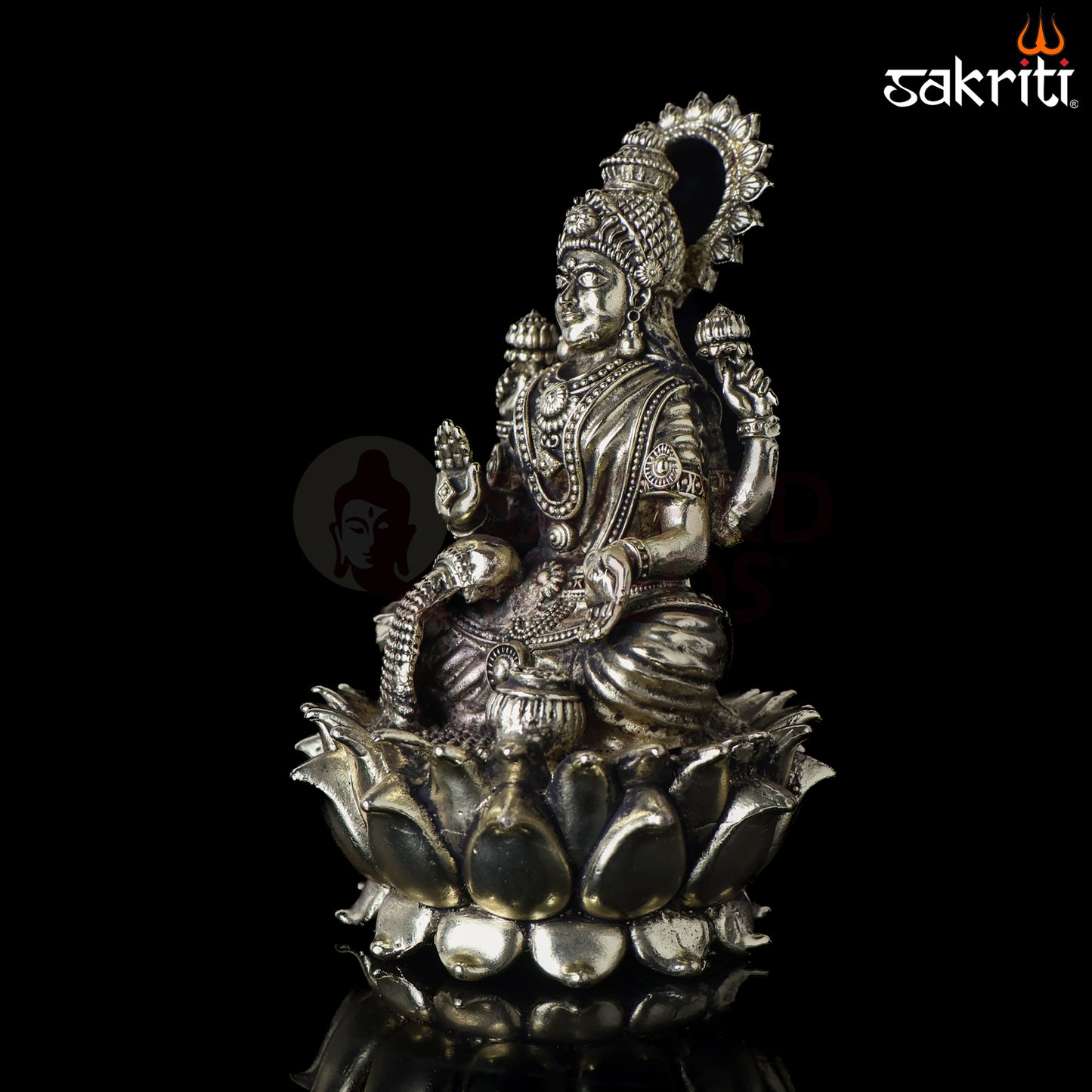 Sacred Needs Brass Lotus Lakshmi Idol – 5 Inch (12.7 cm) Height | Goddess Lakshmi Statue for Wealth & Home Temple Décor