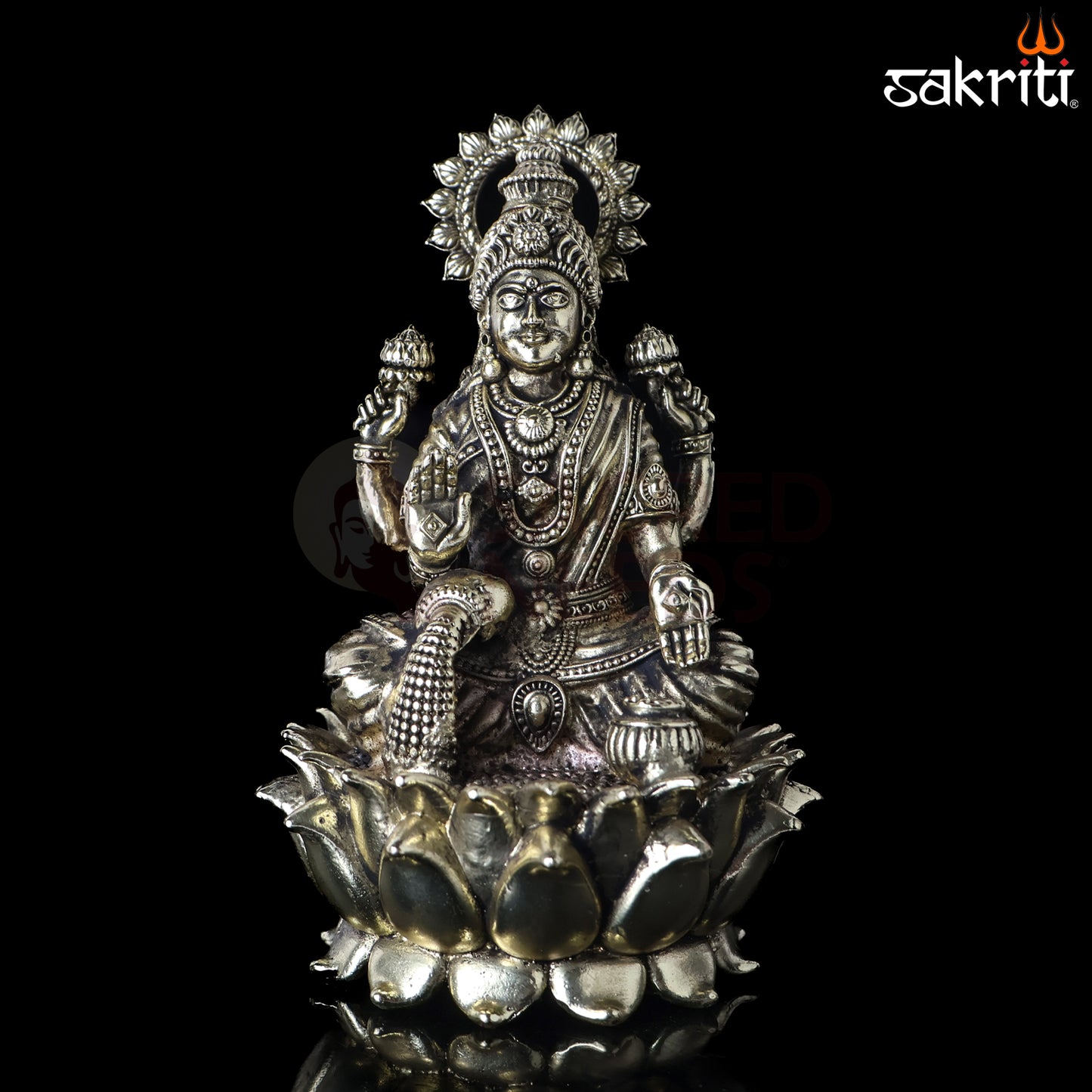 Sacred Needs Brass Lotus Lakshmi Idol – 5 Inch (12.7 cm) Height | Goddess Lakshmi Statue for Wealth & Home Temple Décor