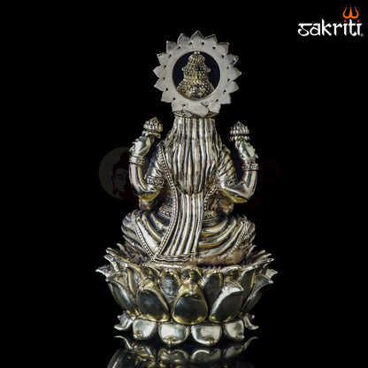 Sacred Needs Brass Lotus Lakshmi Idol – 5 Inch (12.7 cm) Height | Goddess Lakshmi Statue for Wealth & Home Temple Décor