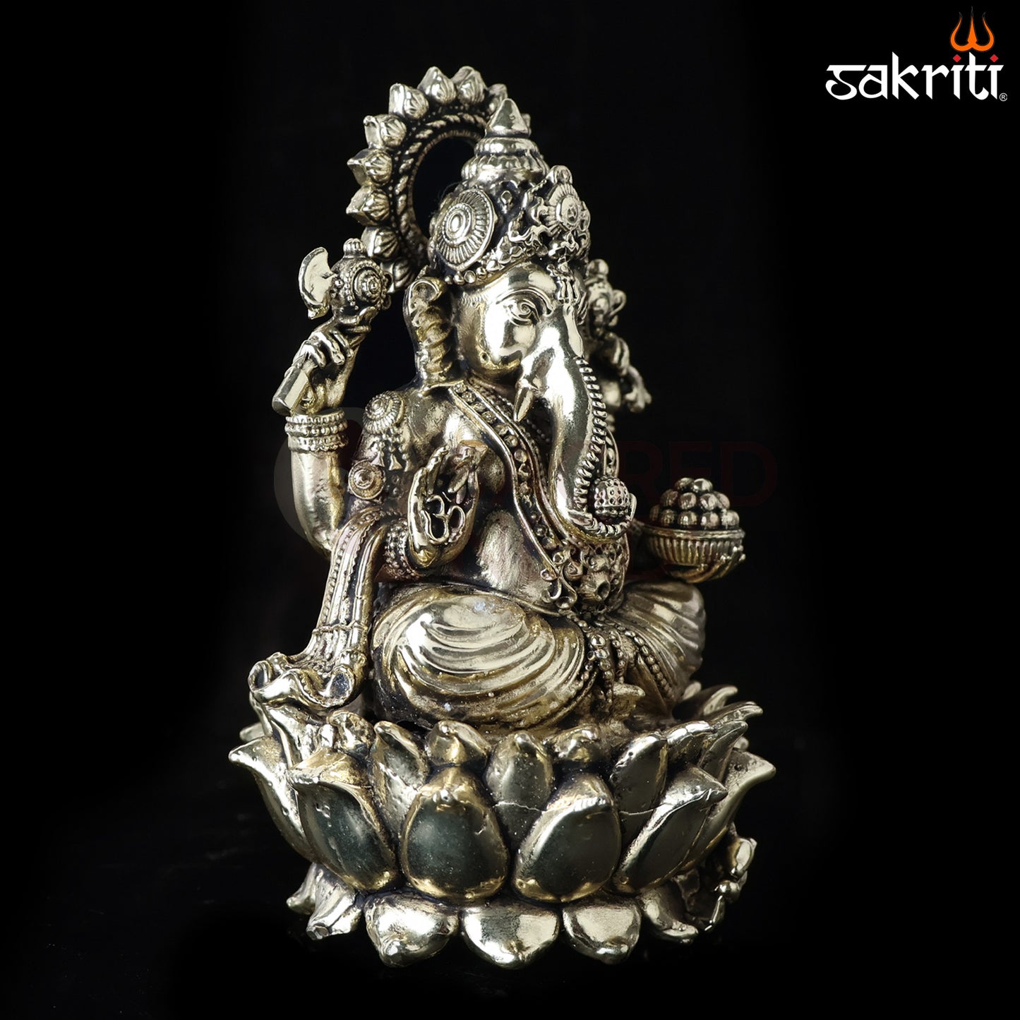 Sacred Needs Brass Lotus Ganesha Idol – 4.8 Inch (12.2 cm) Height | Decorative Ganesha Statue for Pooja & Home Décor