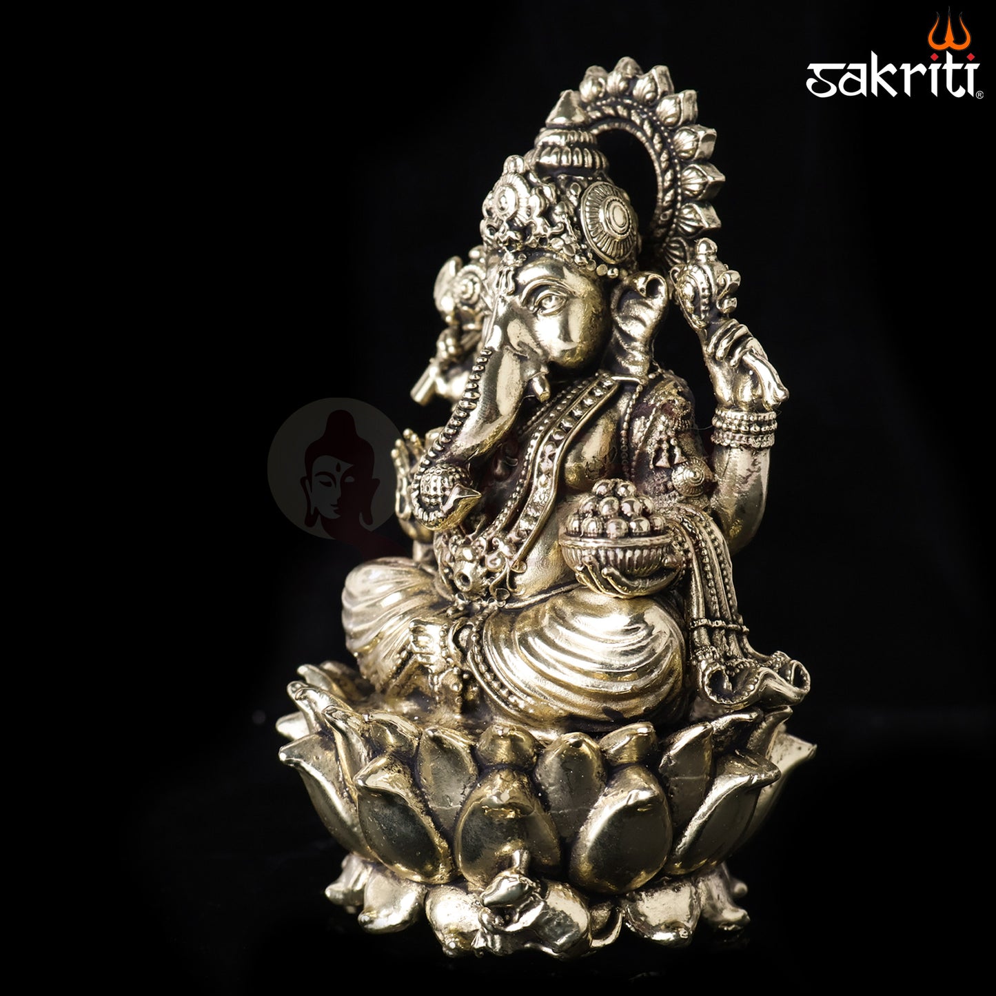 Sacred Needs Brass Lotus Ganesha Idol – 4.8 Inch (12.2 cm) Height | Decorative Ganesha Statue for Pooja & Home Décor
