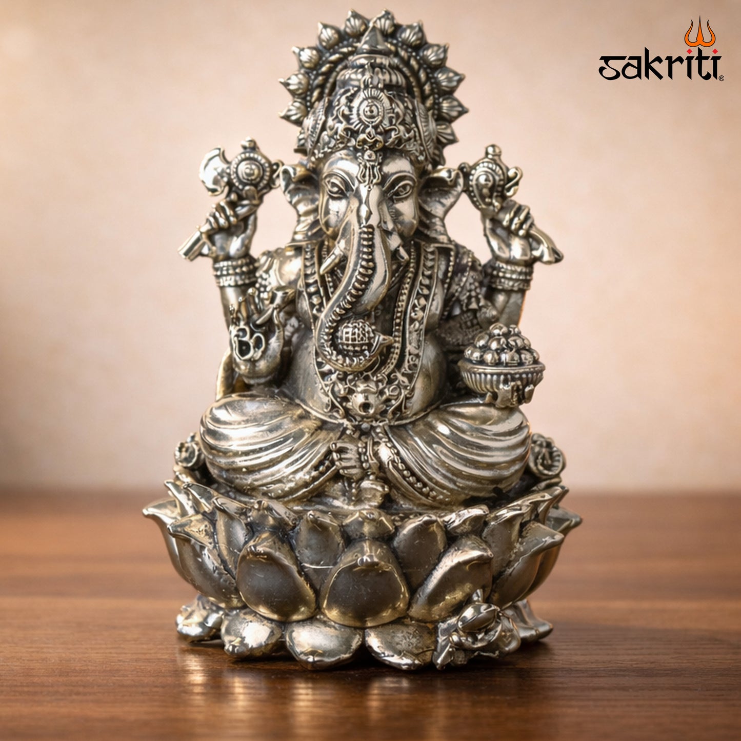 Sacred Needs Brass Lotus Ganesha Idol – 4.8 Inch (12.2 cm) Height | Decorative Ganesha Statue for Pooja & Home Décor