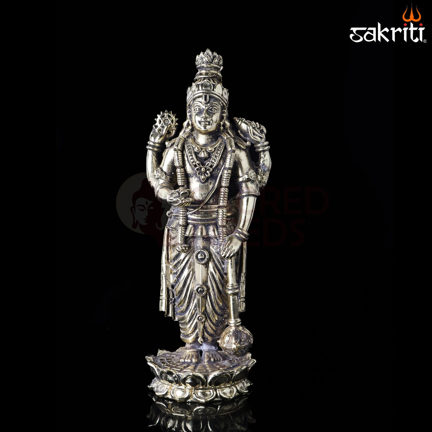 Sacred Needs Brass Vishnu Idol – 6.4 Inch (16.3 cm) Height | Lord Vishnu Statue for Temple, Pooja Room & Home Décor