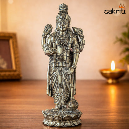 Sacred Needs Brass Vishnu Idol – 6.4 Inch (16.3 cm) Height | Lord Vishnu Statue for Temple, Pooja Room & Home Décor