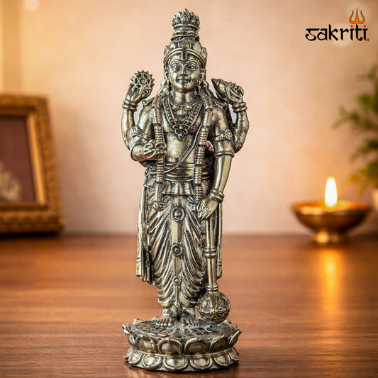 Sacred Needs Brass Vishnu Idol – 6.4 Inch (16.3 cm) Height | Lord Vishnu Statue for Temple, Pooja Room & Home Décor