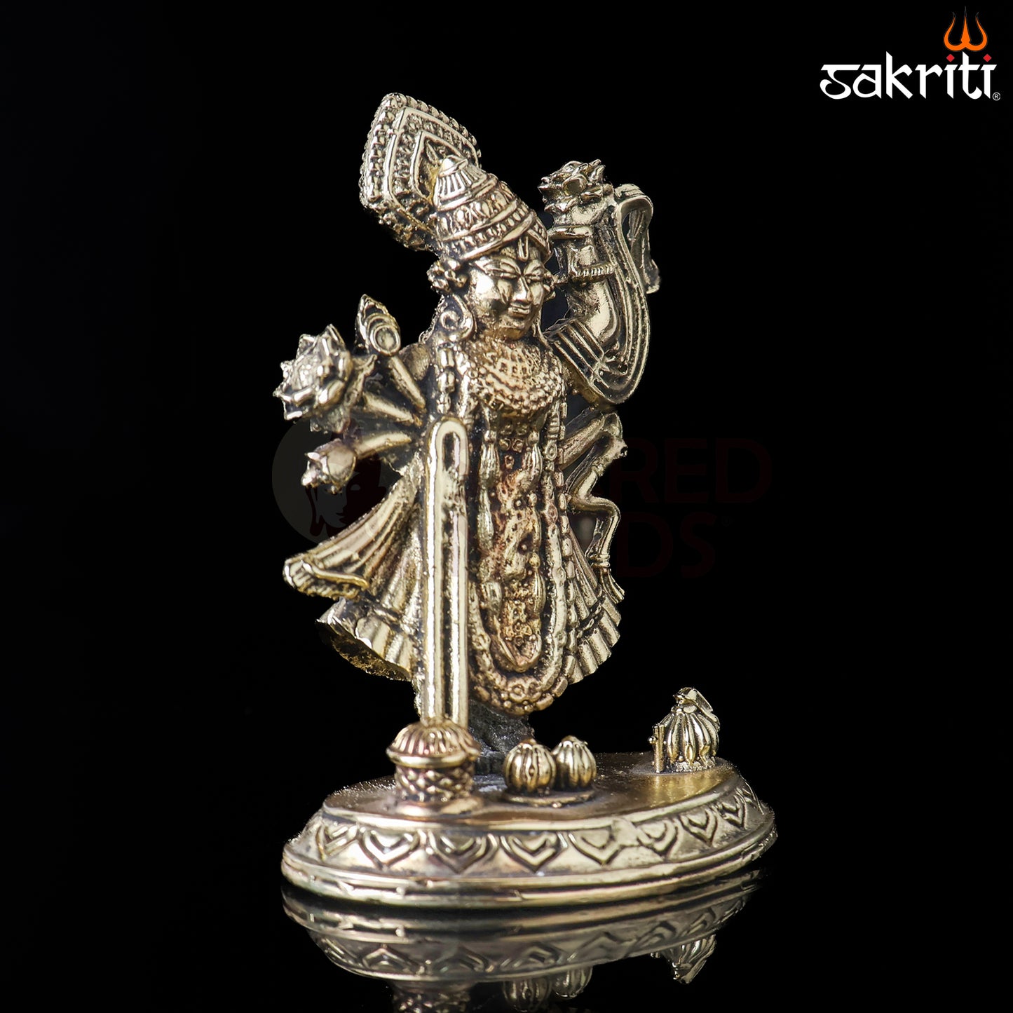 Sacred Needs Brass Shrinath Ji Idol – 3.8 Inch (9.7 cm) Height | Lord Krishna Form Statue for Pooja & Devotional Worship
