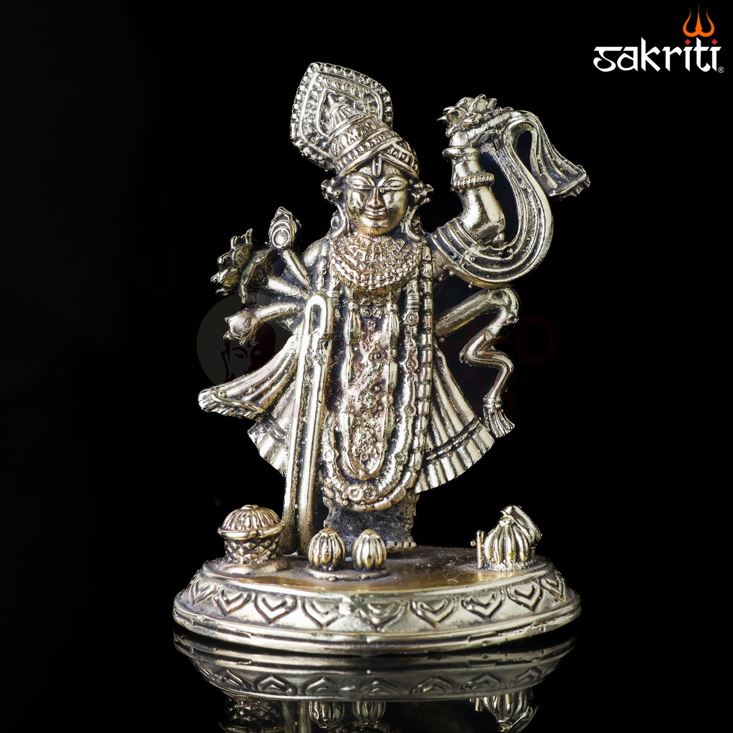 Sacred Needs Brass Shrinath Ji Idol – 3.8 Inch (9.7 cm) Height | Lord Krishna Form Statue for Pooja & Devotional Worship