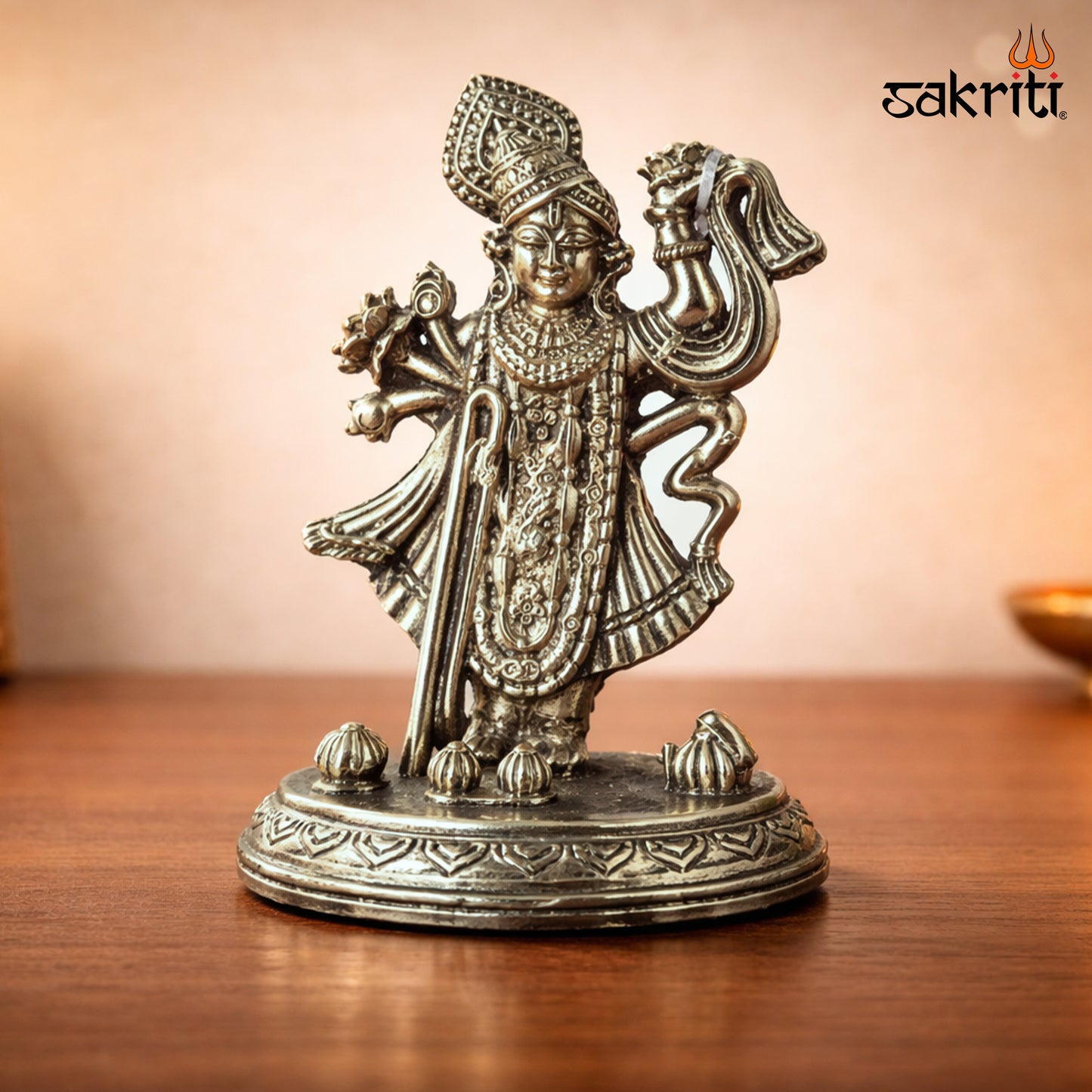 Sacred Needs Brass Shrinath Ji Idol – 3.8 Inch (9.7 cm) Height | Lord Krishna Form Statue for Pooja & Devotional Worship